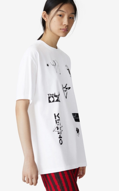 Kenzo Women 'sign & Symbol' Oversize T-shirt White